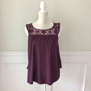 Merona Lace Yoke Swing Tank Top Purple XS